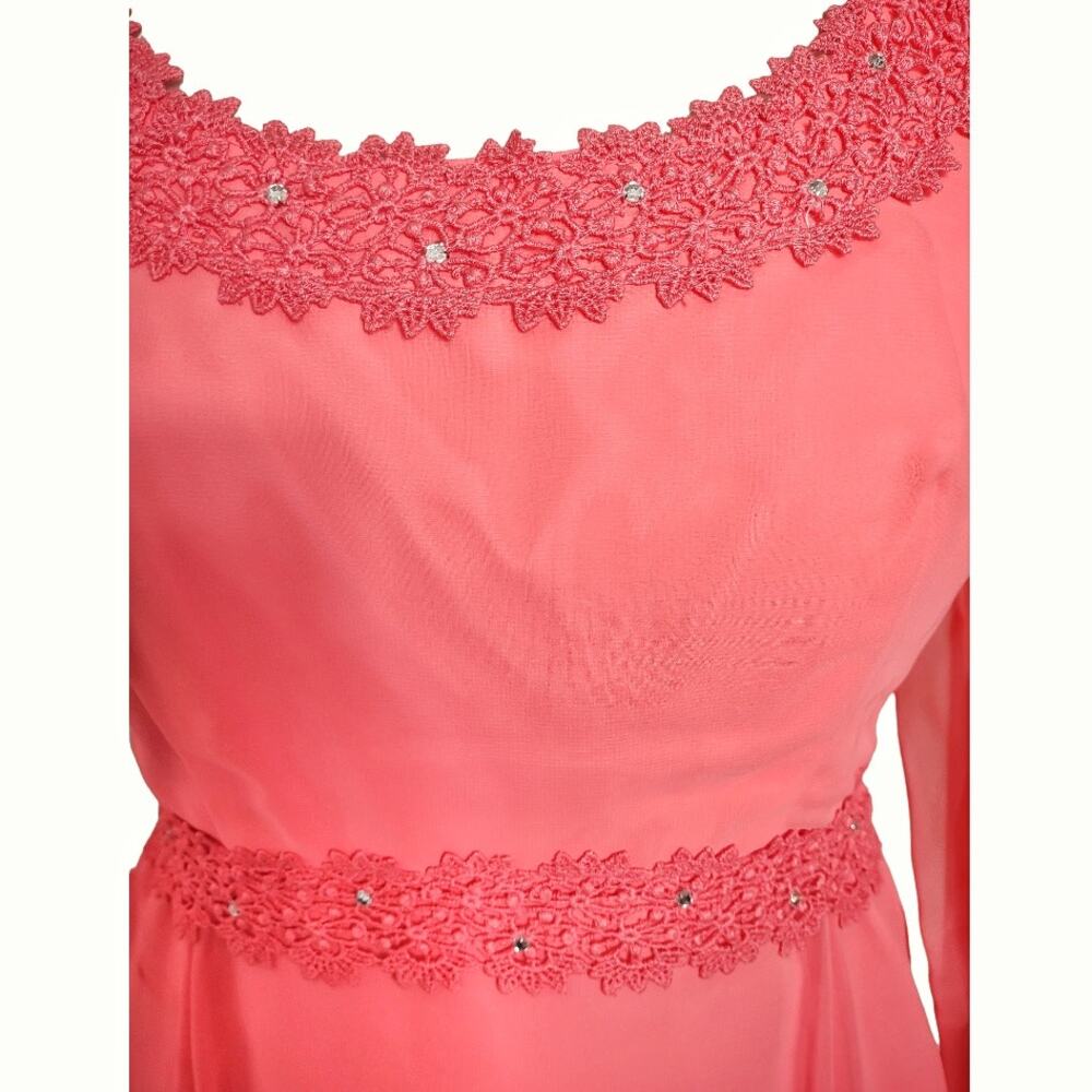 Vintage 2 Piece Long Maxi Evening Dress Matching Vest Coral Orange Chiffon 70s - Picture 7 of 13